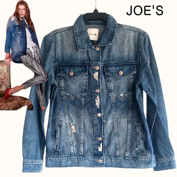 JOE'S NEW Oversize Rip/Distress Trucker Denim Jacket XS - Picture 1 of 12